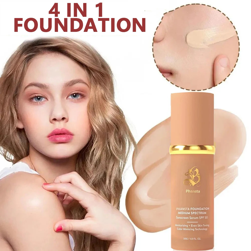 4-in-1 Foundation Liquid SPF 50+ Full Coverage Concealer Long-lasting Waterproof Professional Concealing Face Dark Circle