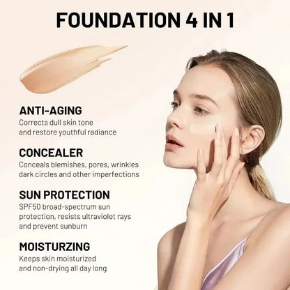 4-in-1 Foundation Liquid SPF 50+ Full Coverage Concealer Long-lasting Waterproof  Professional Concealing Face Dark Circle